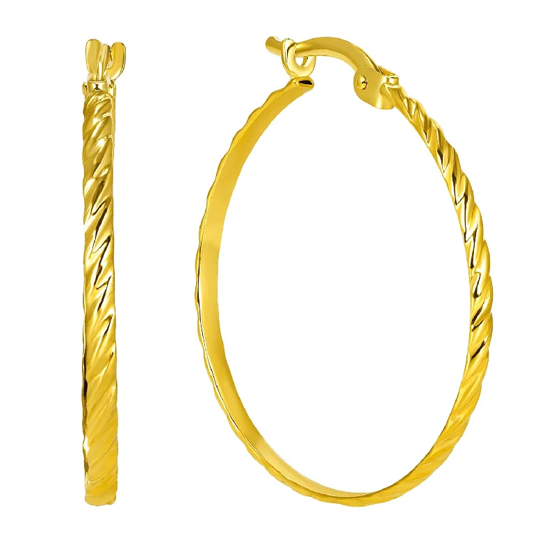 Drop Earrings for Shopping Trip -14k Yellow Gold Dainty Twisted Hoop Earrings with Latch Back- 4 Sizes