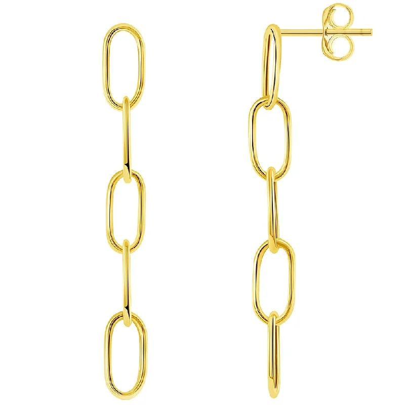 Animal Print Drop Earrings for Fun -14k Yellow Gold Dangling Paperclip Chain Link 1.5 inch Drop Dangle Earrings with Friction Back