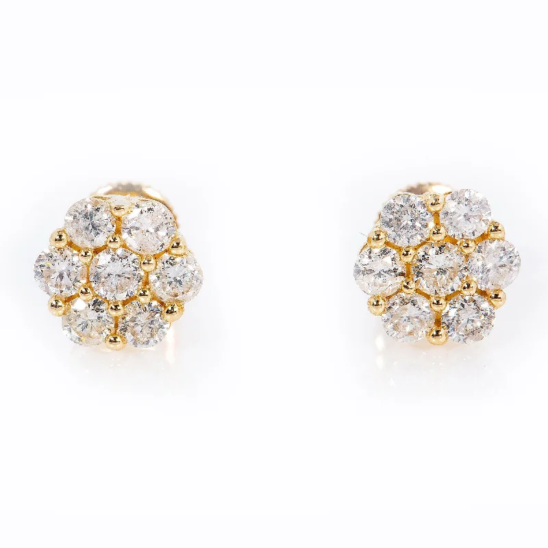 Screw Back Drop Earrings for Security -14K Yellow Gold Unisex Earrings with 0.79 CT Diamond