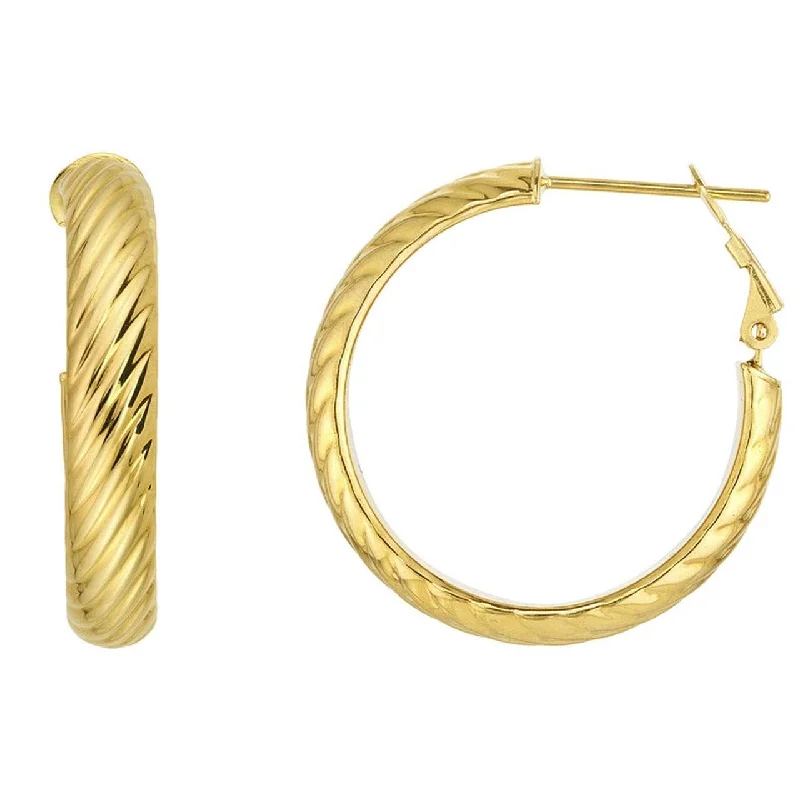 Drop Earrings with Floral Motifs -14k Yellow Gold Large Croissant Hoop Earrings with French Back