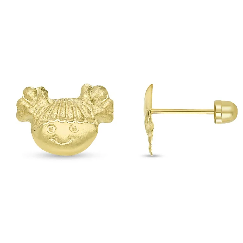 Star Shaped Drop Earrings for Charm -14k Yellow Gold Little Girl Smiling Stud Love Earrings with Screw Back