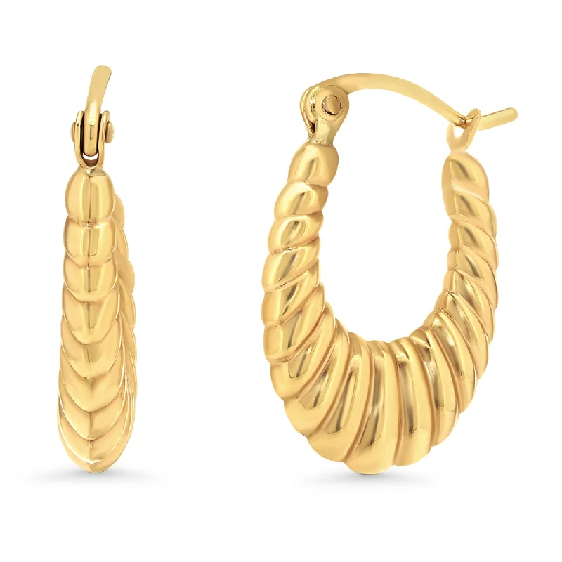 Drop Earrings for Engagement Party -14k Yellow Gold Oval Croissant Hoop Earrings with Latch Back