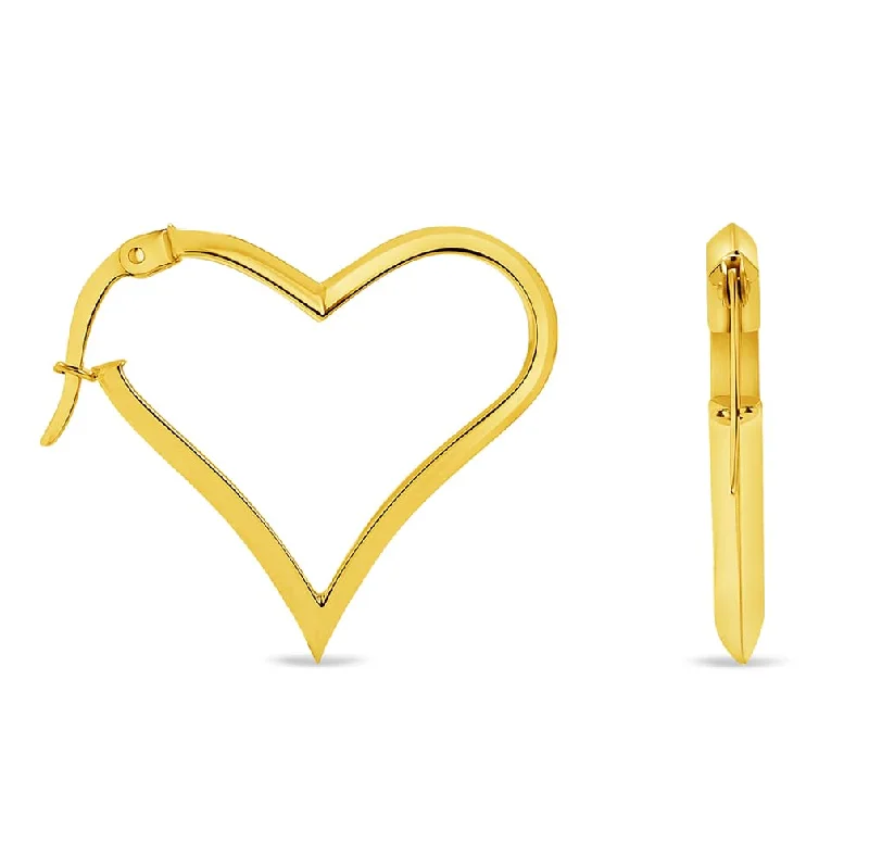 Drop Earrings with Wave Designs -14k Yellow Gold Sideways Heart Shape Hoop Earrings with Hinged Hoop, 1"