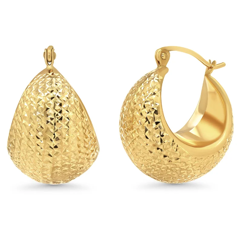 Drop Earrings for Graduation Day -14k Yellow Gold Textured Bold Dome Hoop Earrings with Latch Back - Diamond-Cut