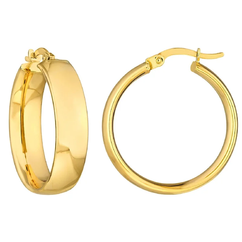 Drop Earrings with Symbolic Elements -14k Yellow Gold Thick Flat Hoop Earrings with Latch Back, 6mm Wide