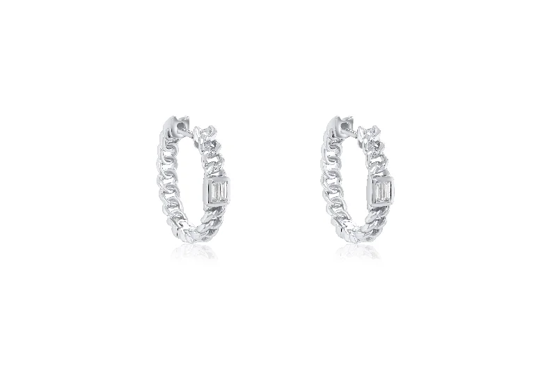 Stud Earrings with Debossed Designs -14k YG 2.72GR HUGGIE EARRINGS WITH 2 BAGGETT DIAMONDS 0.08