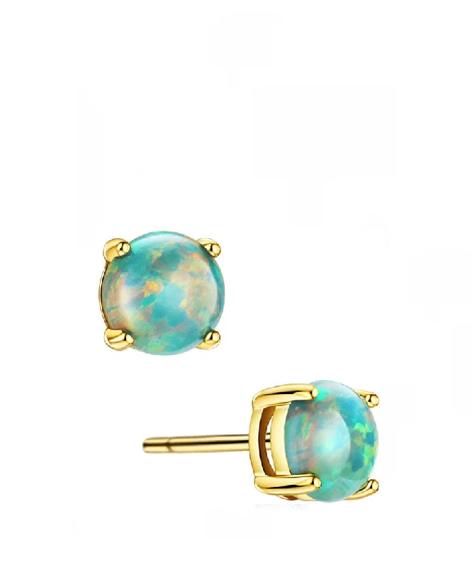 Stud Earrings for School Uniform -18k Gold Green Opal Stud Earrings