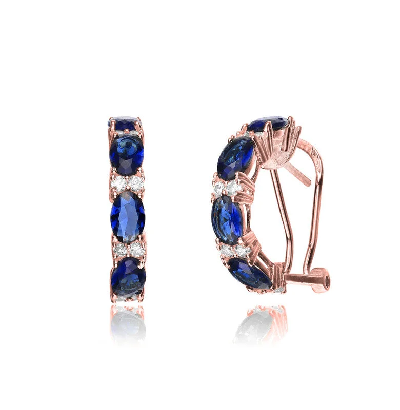 Stud Earrings for Gym Workout -18k Rose Gold Plated with Emerald & DIamond Cubic Zirconia Half Hoop Earrings in Sterling Silver