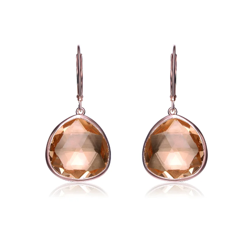 Drop Earrings with Vine Designs -18k Rose Gold Plated with Morganite Cubic Zirconia Vintage Dewdrop Dangle Earrings in Sterling Silver