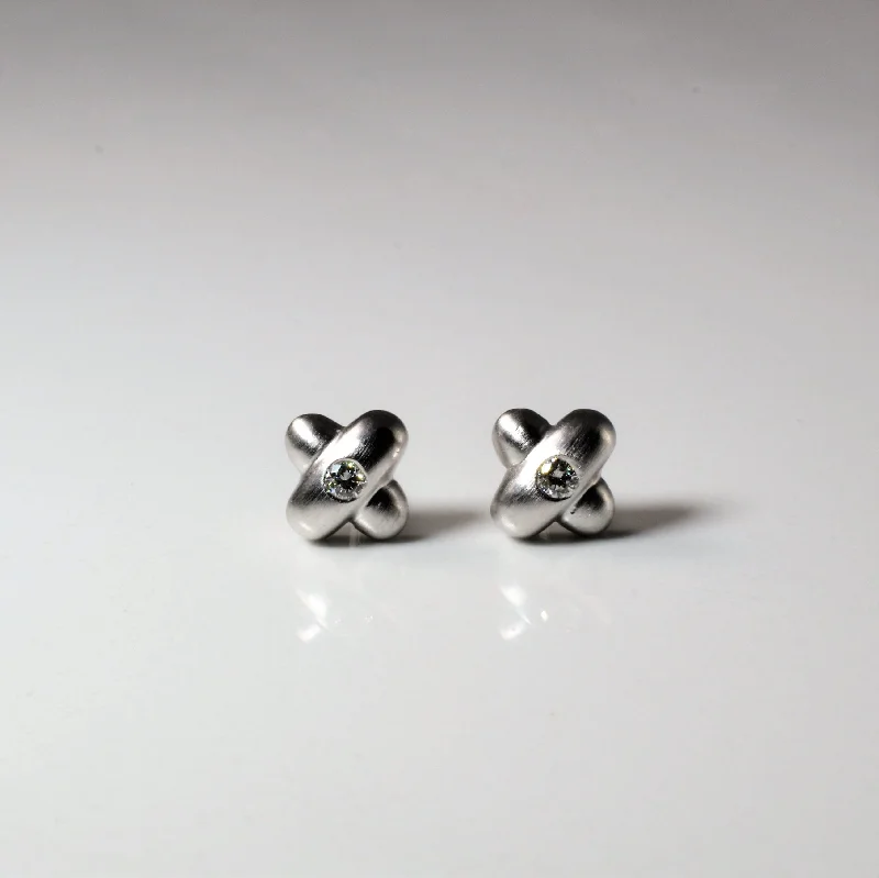 Multi Stud Earrings with Chains -18k White Gold Stud Earrings | 0.07ctw |