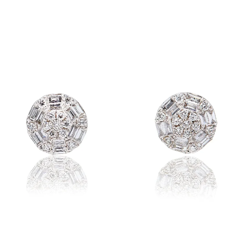 Heavy Duty Drop Earrings for Durability -18K White Gold UNISEX Earrings with 0.23 CT Round And Baguette Diamonds