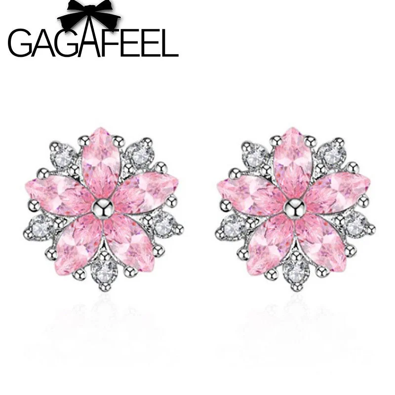 Contemporary Stud Earrings for Fashion -GAGAFEEL Pink Crystal Daisy Cherry Blossom Stud Earrings Real Pure