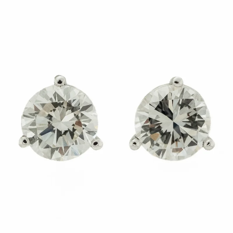 Stud Earrings for Work Attire -2.00ctw Round Diamond Solitaire Stud Earrings in 14K White Gold