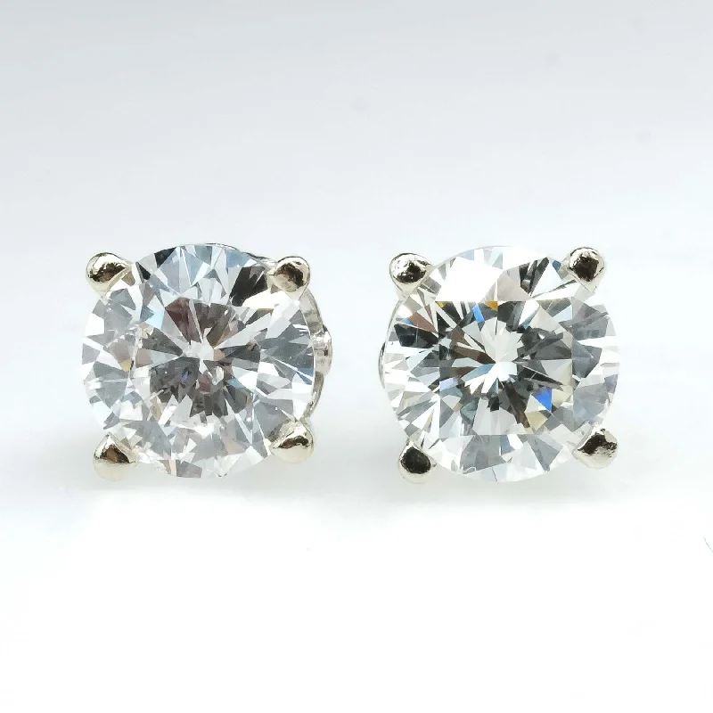 Crystal Stud Earrings for Sparkle -2.00ctw Round Diamond Solitaire Stud Earrings in 14K White Gold