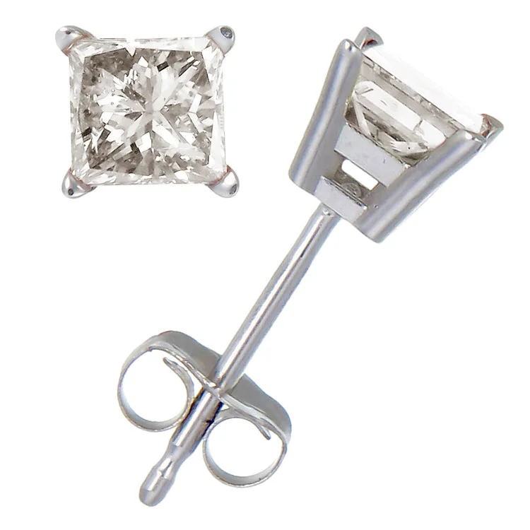 Stud Earrings with Infinity Symbols -2/3 cttw Princess Cut Diamond Stud Earrings 10K White Gold 4 Prong with Push Backs