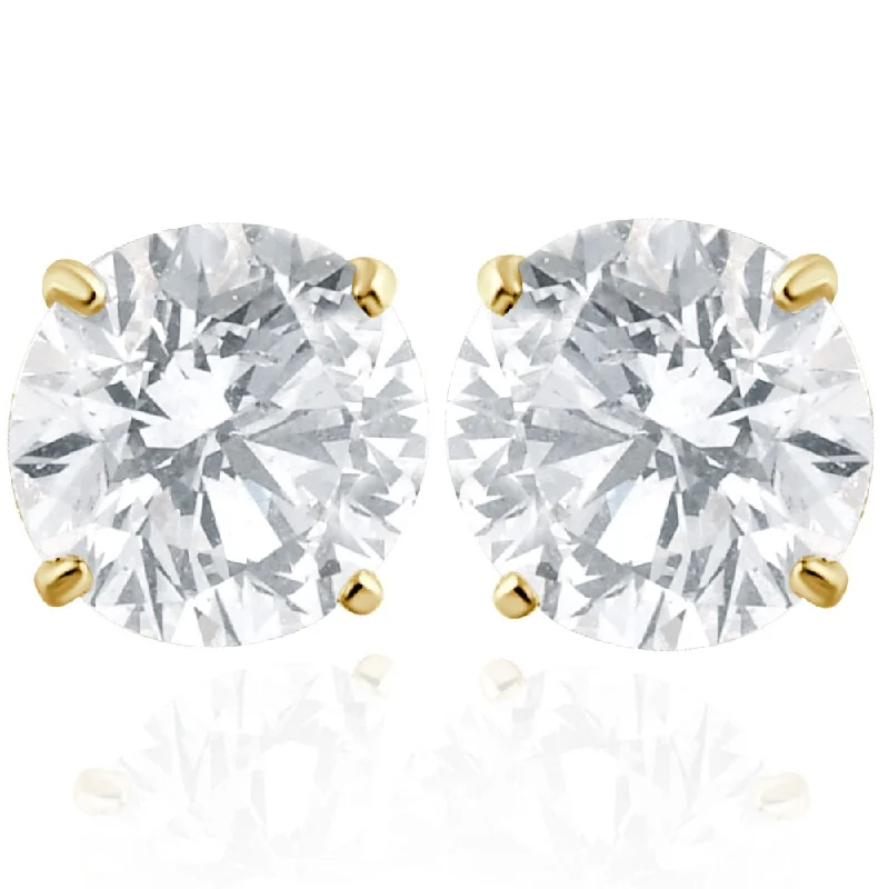 Stud Earrings for Bridesmaids Look -2 Carat Lab Created Diamond Studs 14K Yellow Gold With Screw Backs