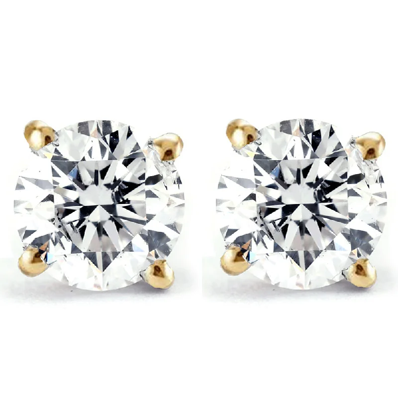 Stud Earrings with Filigree -2 Ct Certified Diamond Studs With Screw Backs 14k Yellow Gold (I-J/I2)