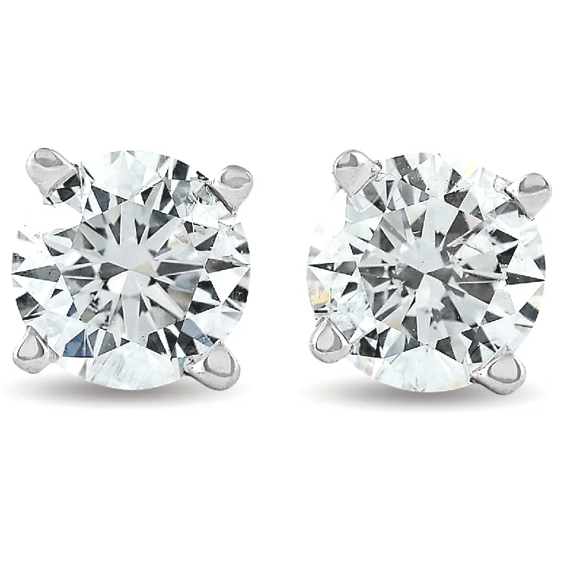 Stud Earrings for Fitness Activities -2 cttw Round Diamond Studs With Screw Backs Enhanced