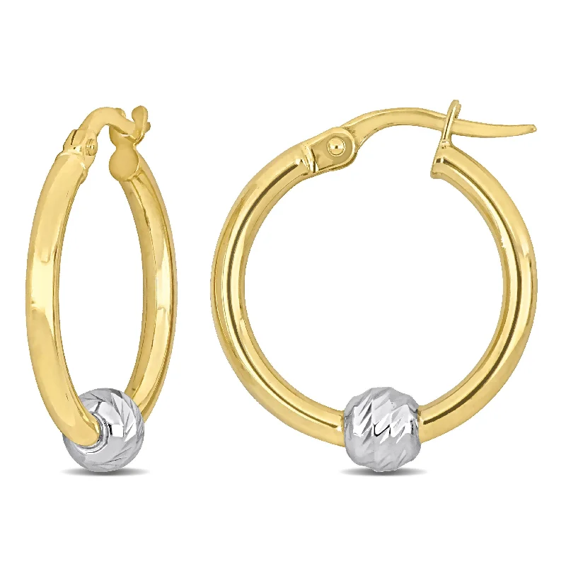 Stud Earrings for Evening Gown -21 MM Hoop Earrings with Ball in 2-Tone Yellow and White 14K Gold