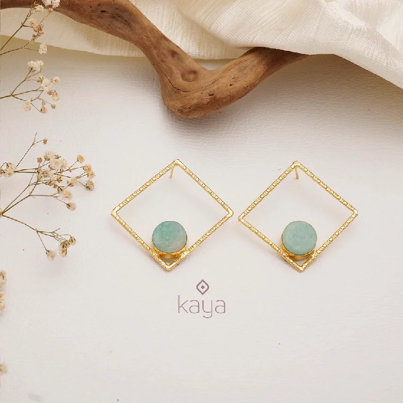 Drop Earrings for Everyday Glamour -Natural Raw Stone With Square Shape Earrings (color option) -  KE100746