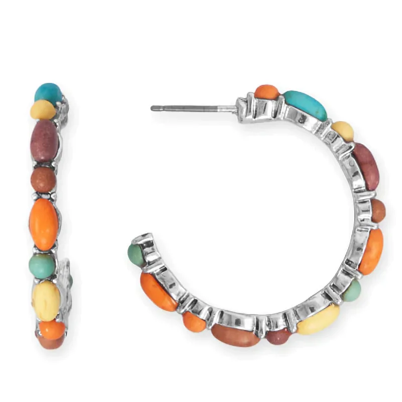 Round Drop Earrings for Classic -3/4 Hoop Fashion Earrings with Multicolored Dyed Stones