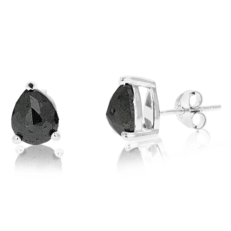 Small Stud Earrings for Delicate -3.50 cttw Pear Shape Black Diamond Stud Earrings .925 Sterling Silver Prong Set