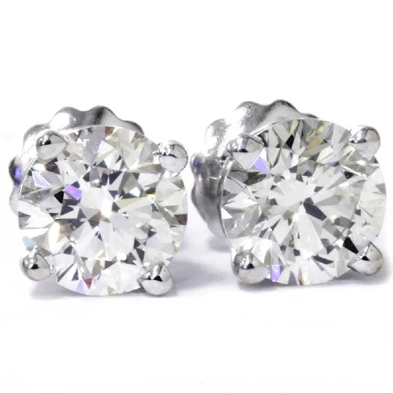 Stud Earrings for Birthday Celebration -3 Cttw Diamond Studs With Screw Backs 14k White Gold Lab Grown