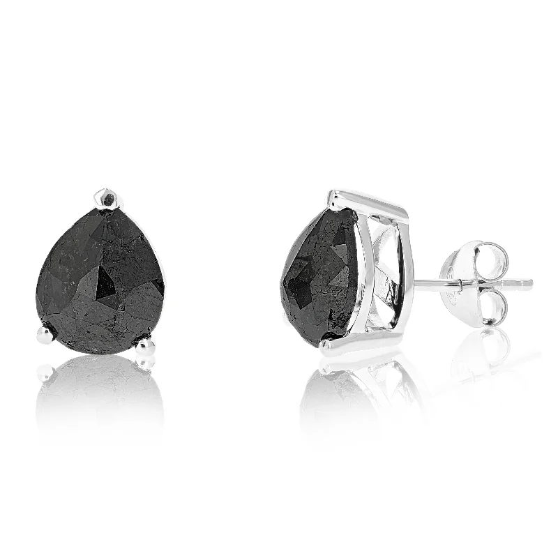 Celtic Stud Earrings with Knotwork -5.50 cttw Pear Shape Black Diamond Stud Earrings .925 Sterling Silver Prong Set