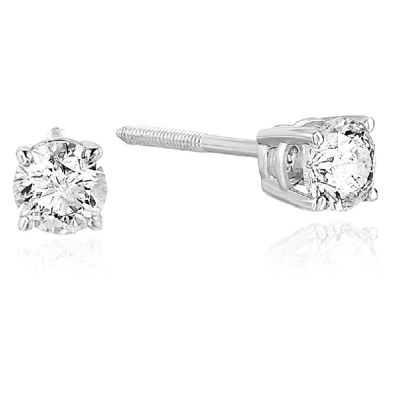 Stud Earrings with Crown Designs -7/8 cttw Diamond Stud Earrings 14K White Gold Round 4 Prong Set with Screw Backs