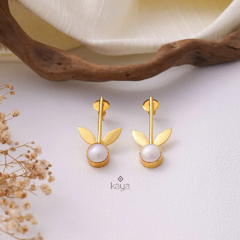 Drop Earrings for Office Wear -Pearl With Leaf shaped Hoop Earrings -AS100853