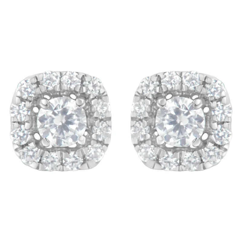 Stud Earrings for Mother's Day -.925 Sterling Silver 1/2 cttw Brilliant Round-Cut Diamond Solitaire with Halo Stud Earring