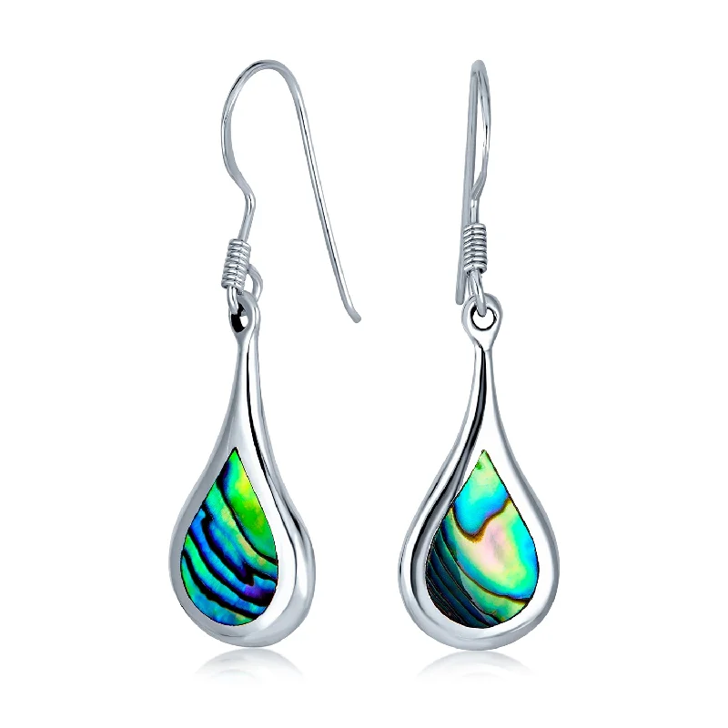 Retro Drop Earrings for Nostalgia -Abalone Shell Teardrop Dangle Earrings with Iridescent Inlay in Sterling Silver