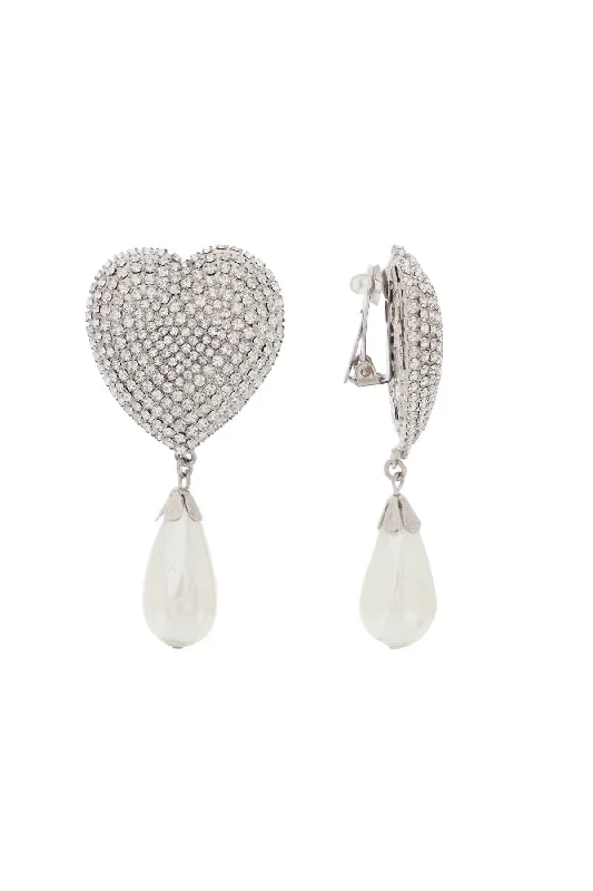 Stud Earrings with Matte Finish -Alessandra Rich Heart Crystal Earrings With Pearls