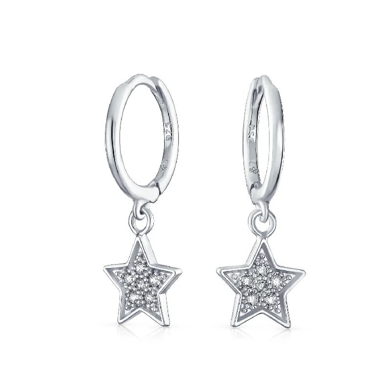 Waterproof Drop Earrings for Outdoor -American Patriotic Dangle Chandelier Earrings with CZ Stars Sterling Silver