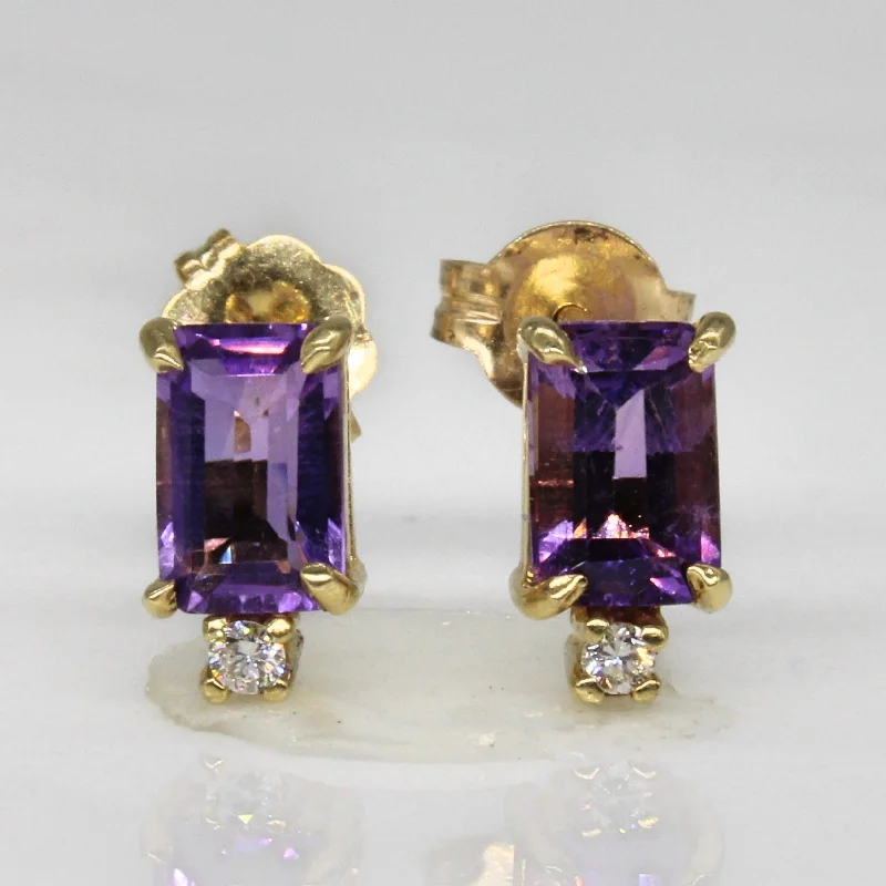 Stud Earrings with Leaf Motifs -Amethyst & Diamond Stud Earrings | 0.85ctw, 0.02ctw |