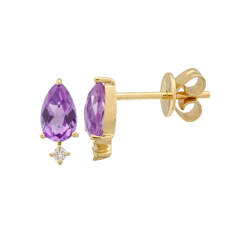 Clip On Stud Earrings for Non Pierced -Amethyst Pear Stud Earrings