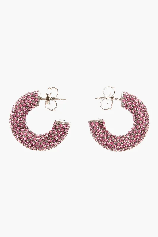 Stud Earrings for Everyday Glamour -Amina Muaddi Silver Cameron Hoop Earrings With Rhinestone Embellishment