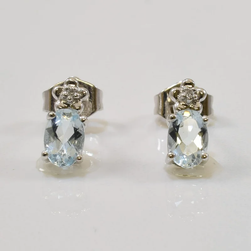 Punk Stud Earrings with Spikes -Aquamarine & Diamond Drop Stud Earrings | 1.00ctw, 0.01ctw |