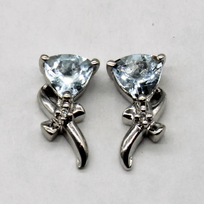 Stud Earrings with Floral Motifs -Aquamarine & Diamond Stud Earrings | 0.65ctw, 0.01ctw |