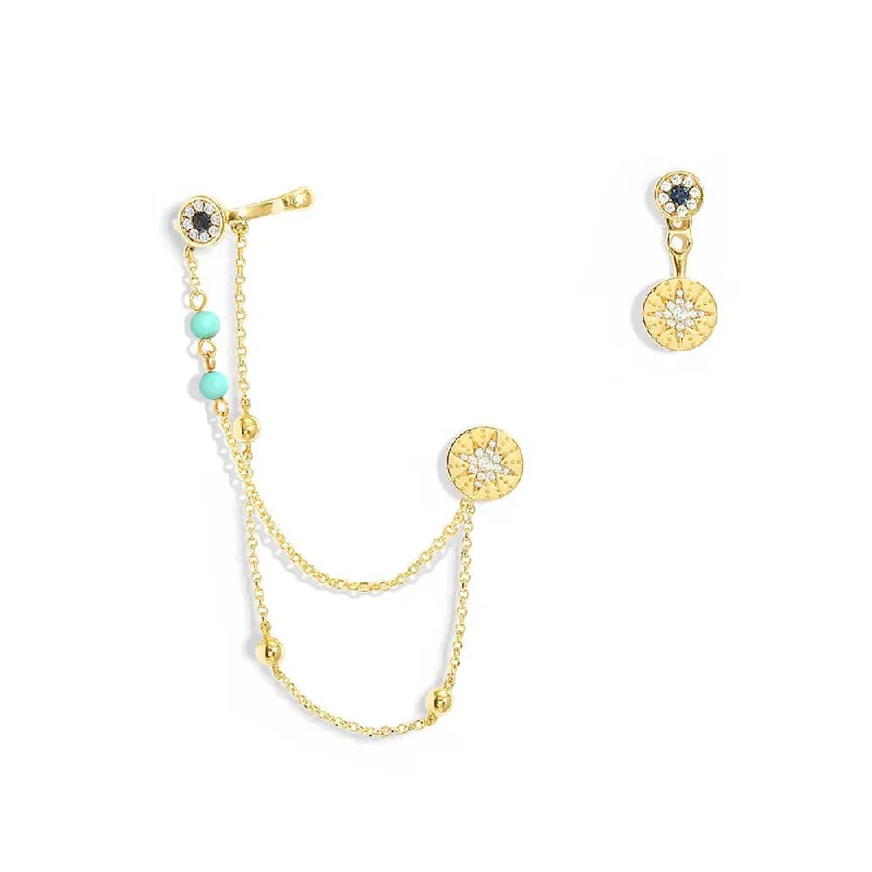 Drop Earrings for Office Wear -Asymmetric Embellished Météorites Earrings with Ear Cuff