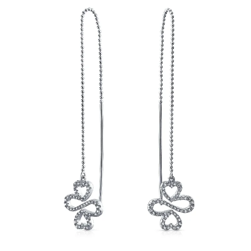 Oval Drop Earrings for Grace -Ayllu Amulet Dangle Chandelier Earrings with Infinity Clover Pave CZ in Sterling Silver