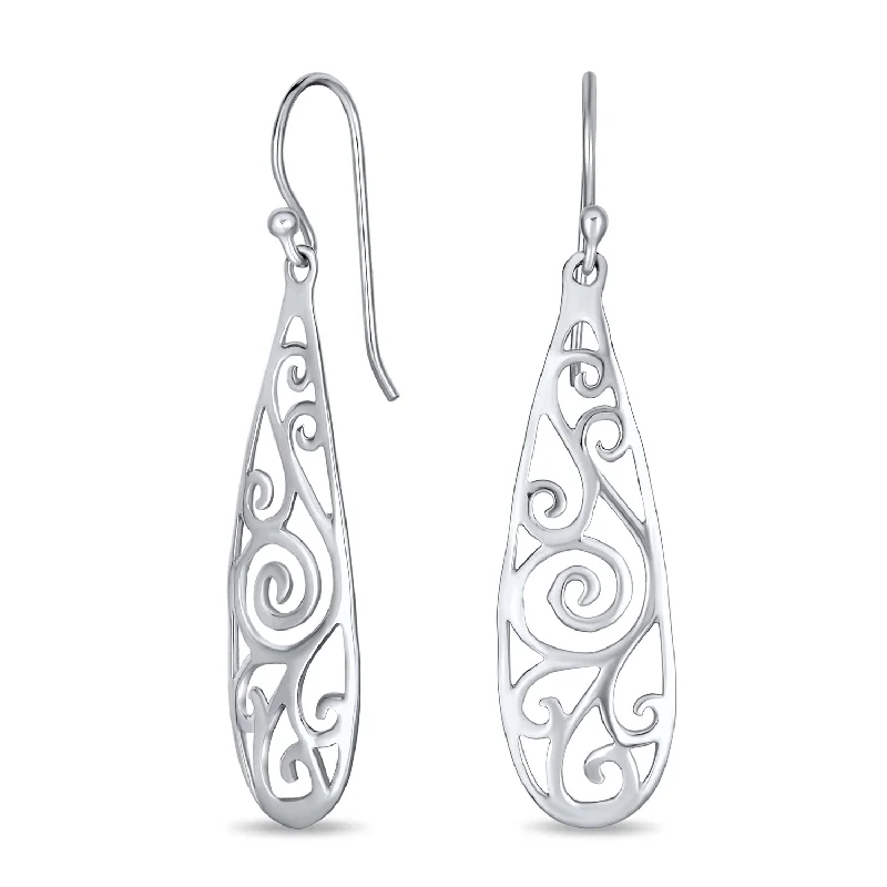 Contemporary Drop Earrings for Fashion -Balinese Boho Dangle Gemstone Earrings with Filigree Swirl in Sterling Silver