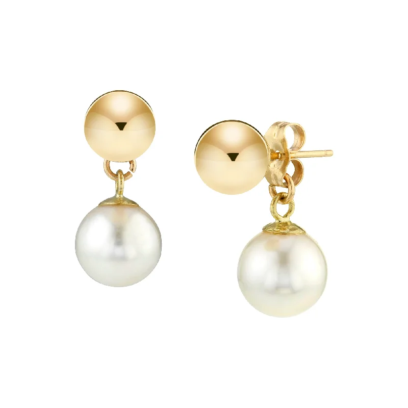 Drop Earrings with Leaf Motifs -Ball Studs with Pearls