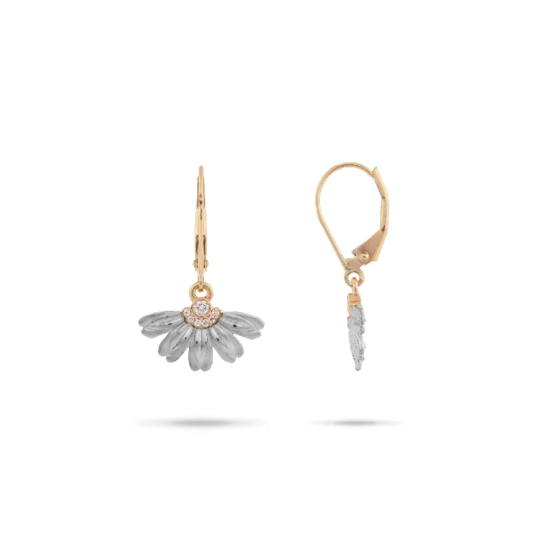 Gold Drop Earrings for Women -Beach Naupaka Earrings in Two Tone Gold with Diamonds