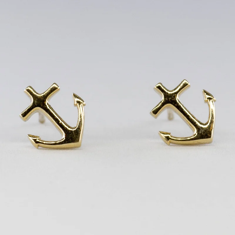 Round Stud Earrings for Classic -'100 Way' Yellow Gold Anchor Stud Earrings |