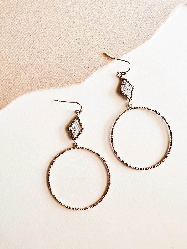 Bohemian Drop Earrings with Tassels -Billie Gold Hoop with Diamond Detail | Gold and White Beaded Dangle