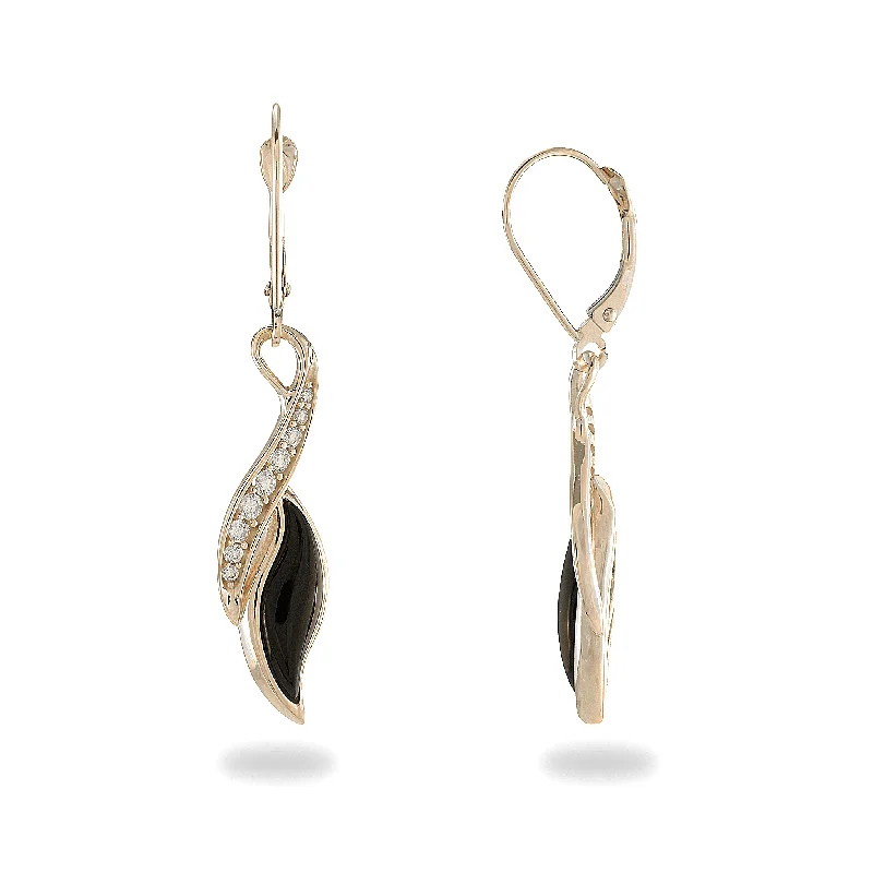 Gemstone Drop Earrings for Color -Paradise Black Coral Earrings in Gold with Diamonds