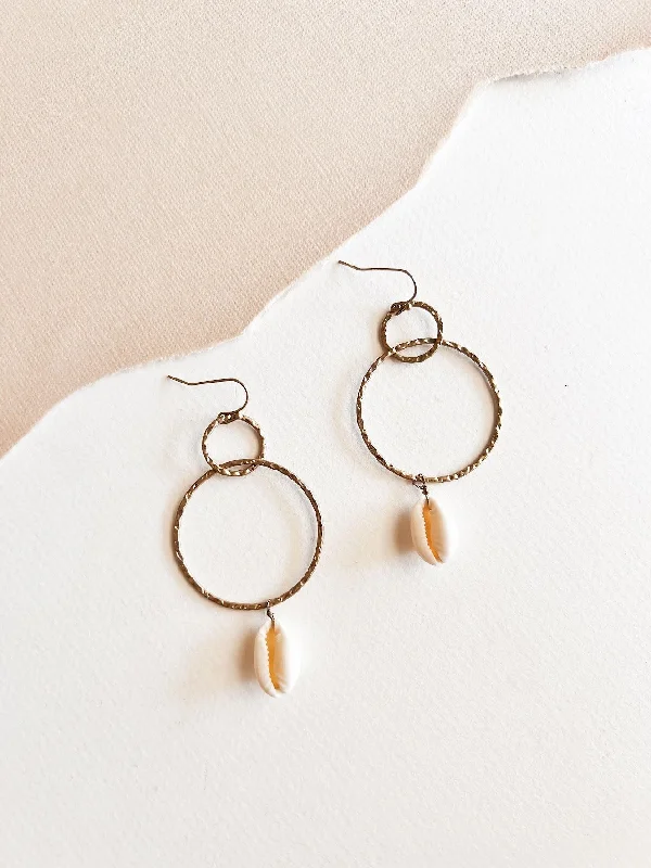 Animal Print Drop Earrings for Fun -Blake Dangle Hoop Earrings | Gold Hoops with Shells