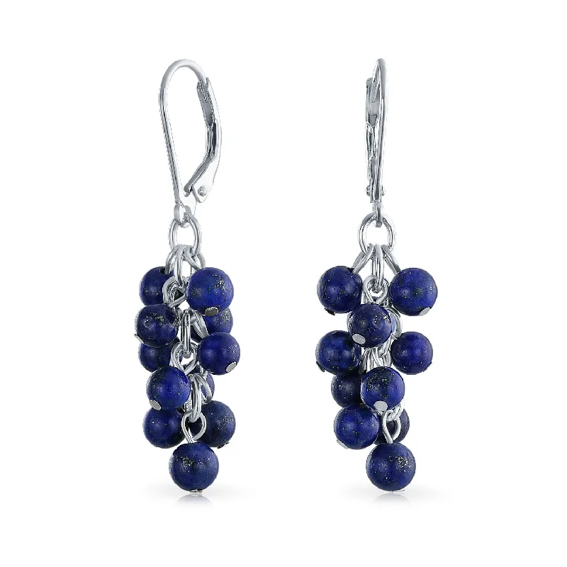 Gemstone Drop Earrings for Color -Blue Lapis Lazuli Dangle Gemstone Earrings with Sterling Silver Leverback