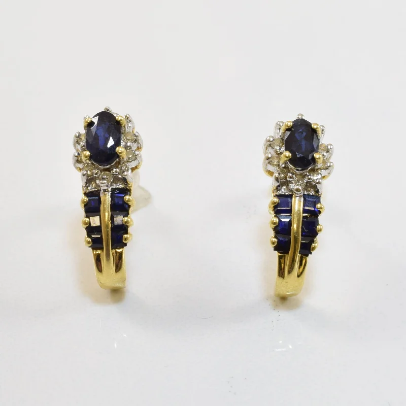 Stud Earrings for Beach Outfit -Blue Sapphire & Diamond Stud Earrings | 1.00ctw, 0.08ctw |